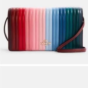 Coach Anna Foldover Crossbody Clutch With Rainbow Linear Quilting C1711